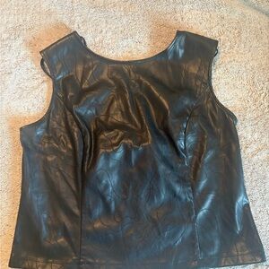 Black Leather Tank TopVegan Leather Bikercore embroidered tank top